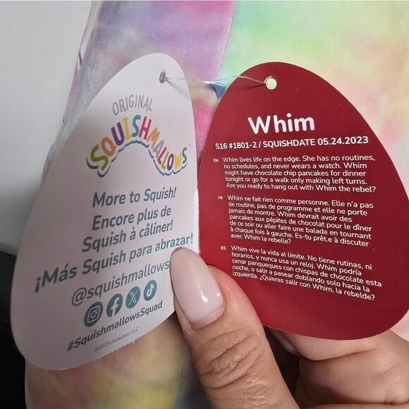 Squishmallows Official 16" Whim the Rainbow Sloth Holding Cotton Candy - Picture 4 of 5